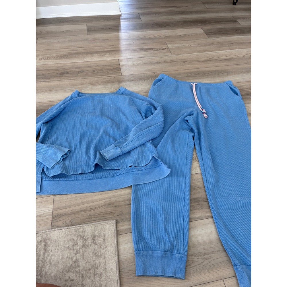 Sunnyside by Sundry Blue Waffle Knit Lounge Set Top & Joggers XL